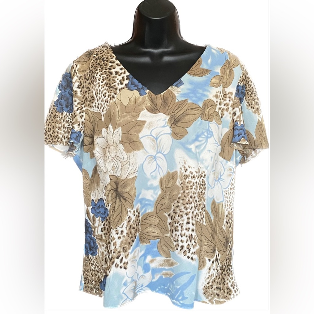 D'Allaird BLU/TAN  Short  Sleeved Tunic, XL Spring Sale